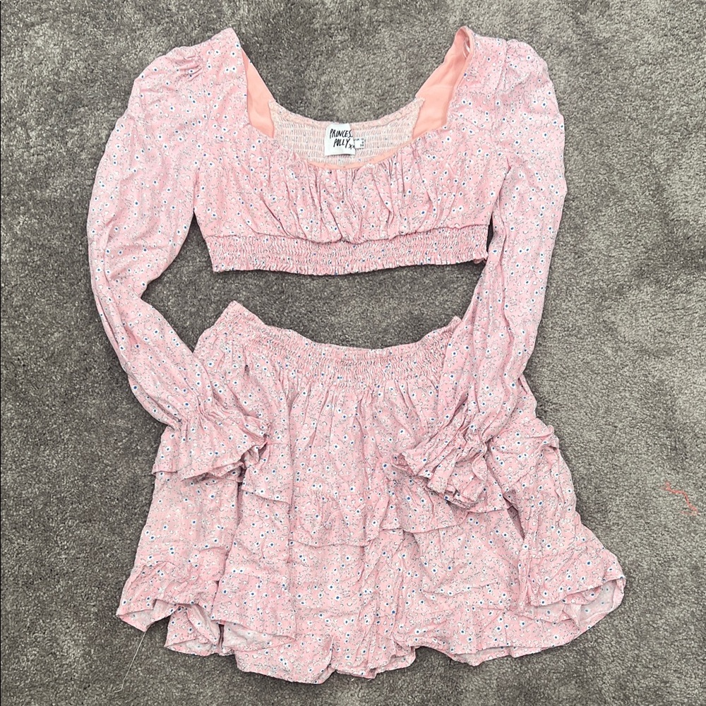Princess Polly Pink Floral Tiered Mini Skirt
